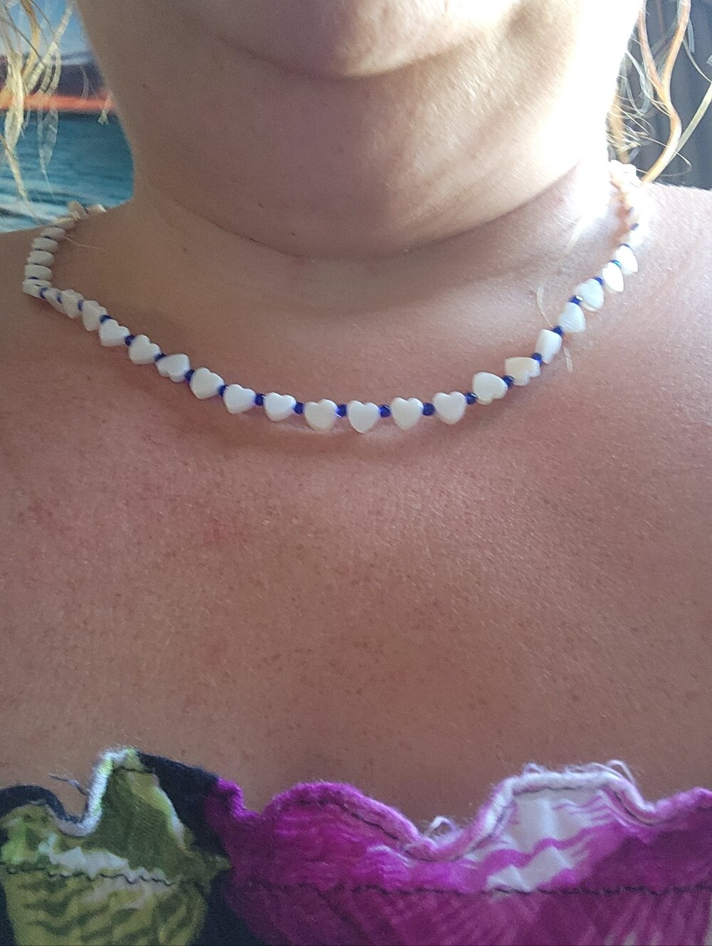 Handmade White Mother Of Pearl Hearts With Black Spinel Bead Necklace